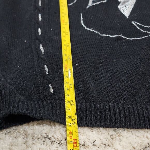 VINTAGE 80s SHENANIGANS Grandmacore Sweater Black sz Medium silver applique knit - Picture 10 of 12